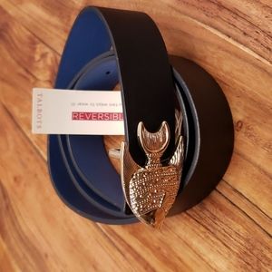 Talbots blue leather fish buckle belt. Belt is reversible;lt blue and dk blue.